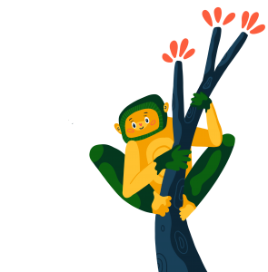 en teckning av en glad sengångare som sitter i ett träd